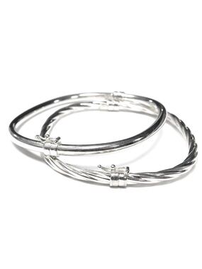 Milor Signed 925 Italy Sterling Silver Bangle Bracelets Lot of 2, 6.5-7” Wrist